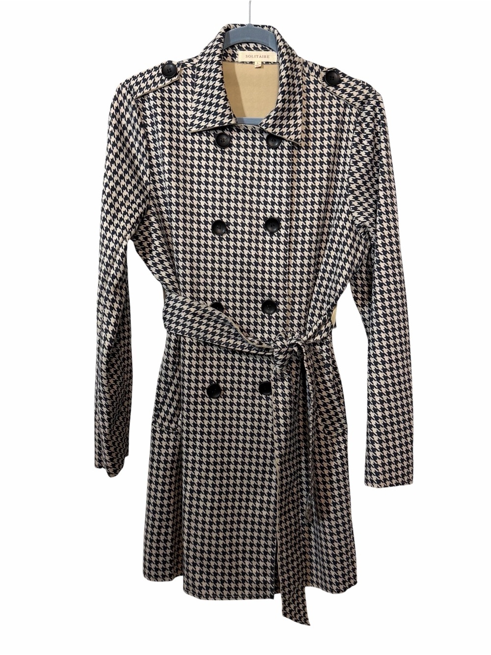 Anthropologie Solitaire Houndstooth Trench Coat - Black & Cream